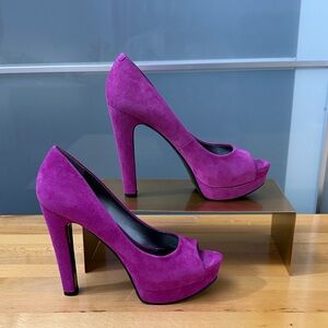 Nine West Fuchsia Suede Peep-Toe Platform Pumps